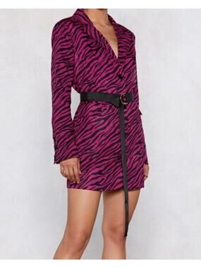 Nasty Gal Collection Zebra Print Hot Pink 80s Style Blazer Jacket Mini Dress 8